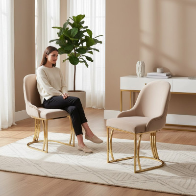 Conjunto de 6 sillas de diseño metálicas con tapizado de tela para comedor.