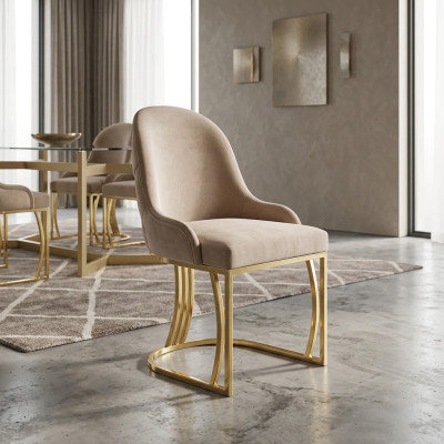 Conjunto de 6 sillas de diseño metálicas con tapizado de tela para comedor.