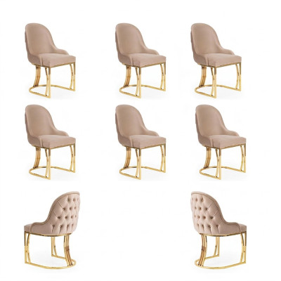 Conjunto de 6 sillas de diseño metálicas con tapizado de tela para comedor.