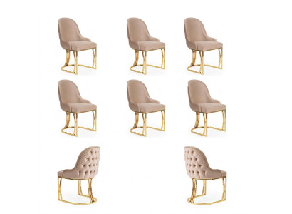 Conjunto de 6 sillas de diseño metálicas con tapizado de tela para comedor.