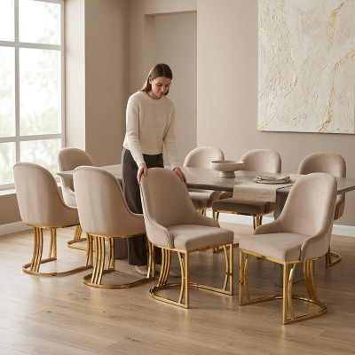 Diseño de silla Set 8x sillón acero inoxidable textil tapizado sillas comedor.