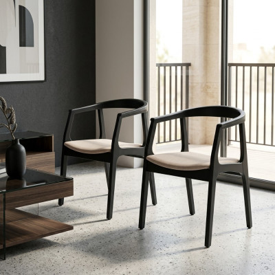 Conjunto de 2 sillas de madera maciza de tela de diseño para comedor y sala de estar.