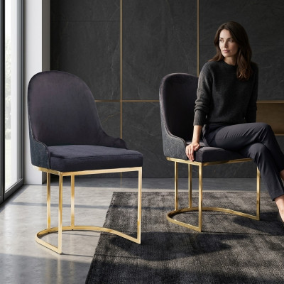 Juego de muebles de comedor 2 sillas de lujo nuevas azules elegantes modernas de madera.