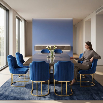 Conjunto de juego de 6 sillas de comedor con asiento acolchado de tela.