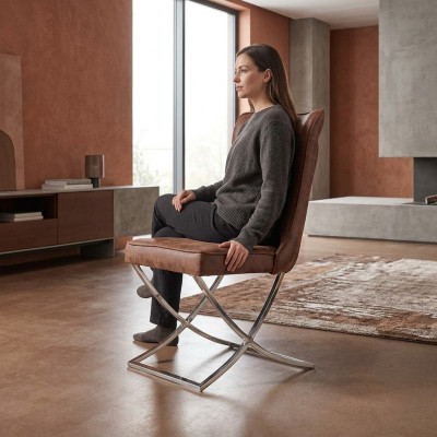 Sillas de comedor de madera Sillón de lujo Silla marrón Sillón de respaldo Sala de estar