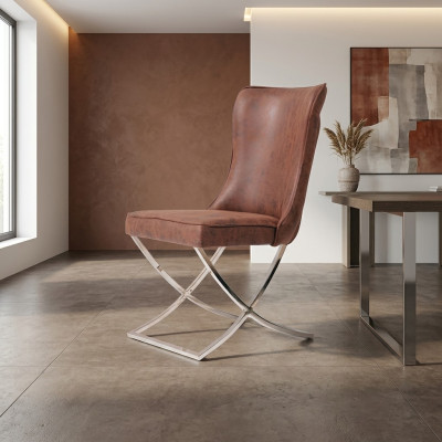 Sillas de comedor de madera Sillón de lujo Silla marrón Sillón de respaldo Sala de estar