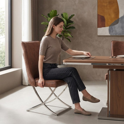 Establecer 4x silla de comedor de acero inoxidable silla de comedor tela acolchada silla de comedor.