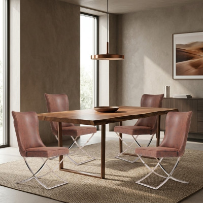 Establecer 4x silla de comedor de acero inoxidable silla de comedor tela acolchada silla de comedor.