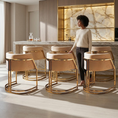 Sillas de cocina elegantes conjunto de tela de comedor 6 silla diseño metal textil