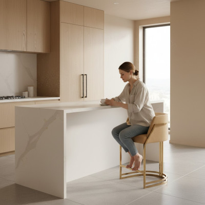 Diseño de silla de tela con respaldo acolchado, conjunto de 8 sillas para comedor de restaurante.