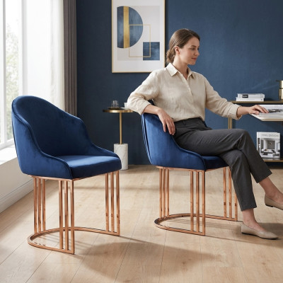 Sillón de diseñador de lujo para comedor, 4 sillas acolchadas de tela modernas.
