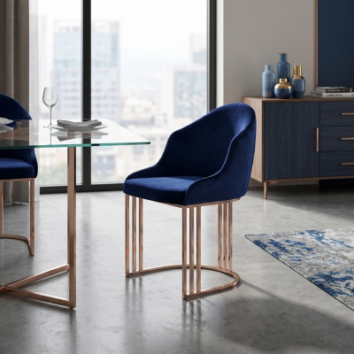 Sillón de diseñador de lujo para comedor, 4 sillas acolchadas de tela modernas.