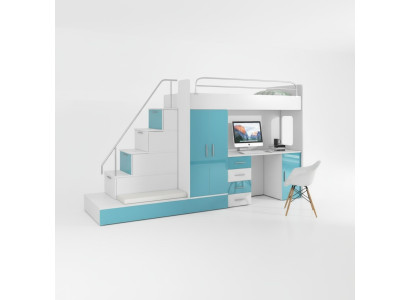 Litera cama alta Azul Dormitorio infantil Camas literas Litera Turquesa Cama Nueva