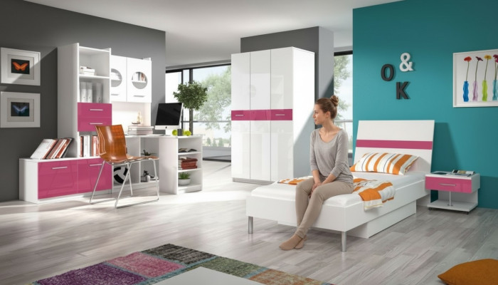 Habitación infantil rosa niña armario cama mesa madera 5 piezas dormitorio