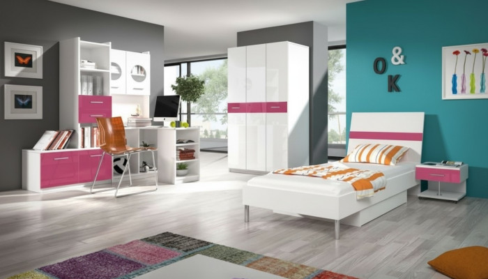 Habitación infantil rosa niña armario cama mesa madera 5 piezas dormitorio