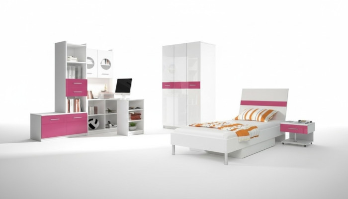 Habitación infantil rosa niña armario cama mesa madera 5 piezas dormitorio