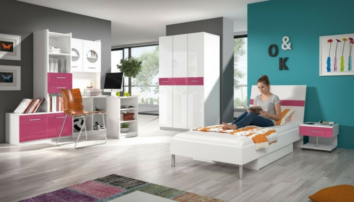 Cama + mesita de noche Dormitorio juvenil Habitación infantil Set de muebles Rosa 2 piezas.