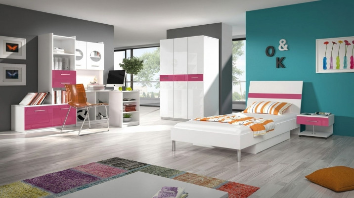 Cama + mesita de noche Dormitorio juvenil Habitación infantil Set de muebles Rosa 2 piezas.