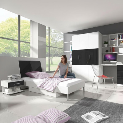 Conjunto de 2 piezas para habitación infantil Cama alta Armario Lacado juvenil Muebles nuevos