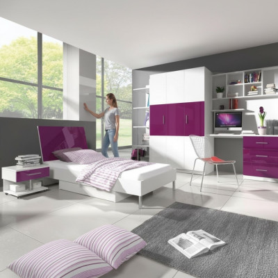 Dormitorio Morado Cama 2x Mesa de Noche Escritorio Cama Infantil Juego de 5 piezas.