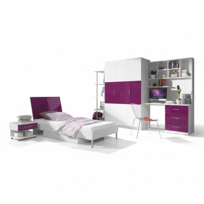 Dormitorio Morado Cama 2x Mesa de Noche Escritorio Cama Infantil Juego de 5 piezas.