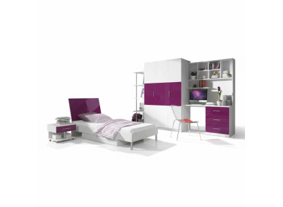 Dormitorio Morado Cama 2x Mesa de Noche Escritorio Cama Infantil Juego de 5 piezas.