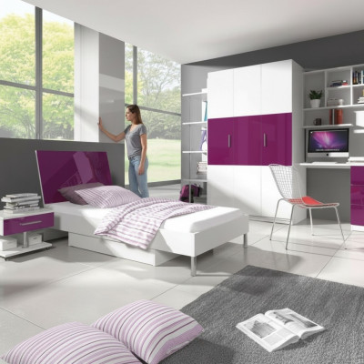 Cama + mesita de noche Muebles de habitación infantil Cama Cuna Mesita de noche 2 piezas Lila Nuevo