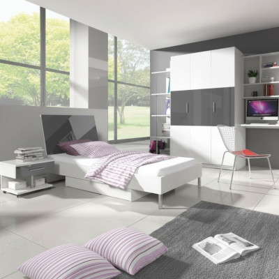 Dormitorio moderno Armario Cama Mesita de noche Mesa 5 piezas Juvenil infantil