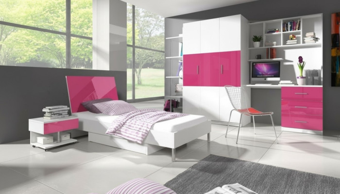 Rosa conjunto de habitación infantil cama mesita de noche armario escritorio estantería nuevo 5 piezas.