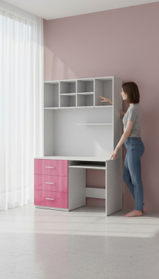 Escritorio de alto brillo rosa para habitación de niños, habitación juvenil, mesas para niñas, nuevo.