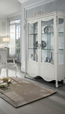 Vitrina Blanca Mueble de Vidrio Diseño Clásico Armario de Lujo Muebles de Madera Vitrinas Nuevas
