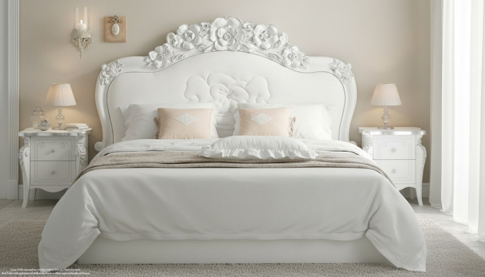 Cama blanca Dormitorio Camas Madera Lujo Muebles Diseño Clásico Hotel Doble