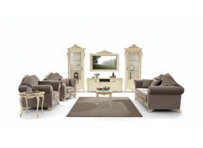 Mueble de televisión de madera conjunto de diseño clásico para la sala de estar de color beige, nuevo.