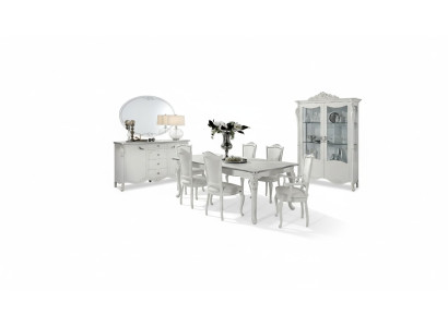 Juego de comedor: mesa de comedor, 6 sillas, cómoda, vitrina, conjunto de 9 piezas italiano.