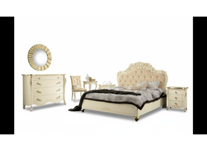 Juego de dormitorio beige Cama de dormitorio Mesita de noche Cómoda Espejo Silla de 6 piezas.