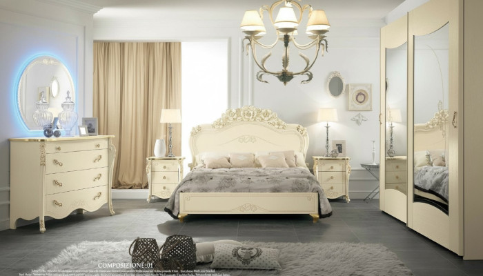 Conjunto de dormitorio Bizzotto cama mesita de noche cómoda espejo armario de 5 piezas.