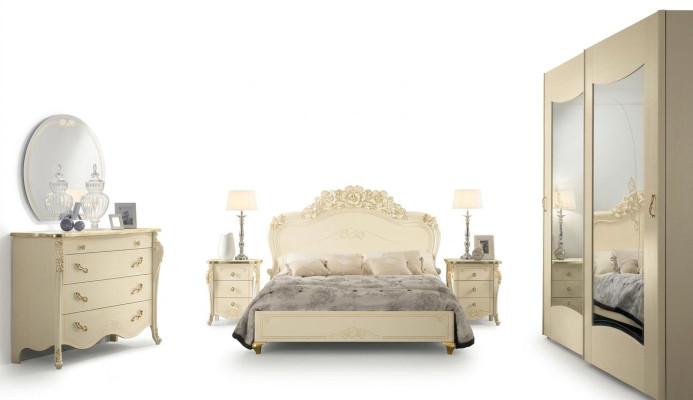 Conjunto de dormitorio Bizzotto cama mesita de noche cómoda espejo armario de 5 piezas.