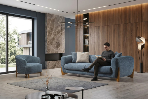Sala de estar Juego de sofá clásico de 3 plazas Estilo italiano Sillón nuevo compuesto por 2 piezas.
