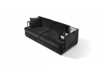 Sofá Chesterfield de tres plazas negro Tapizado en tela Sofá de cuero.