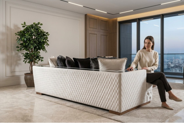 Sofá de 3 plazas blanco de lujo estilo clásico italiano para la sala de estar.