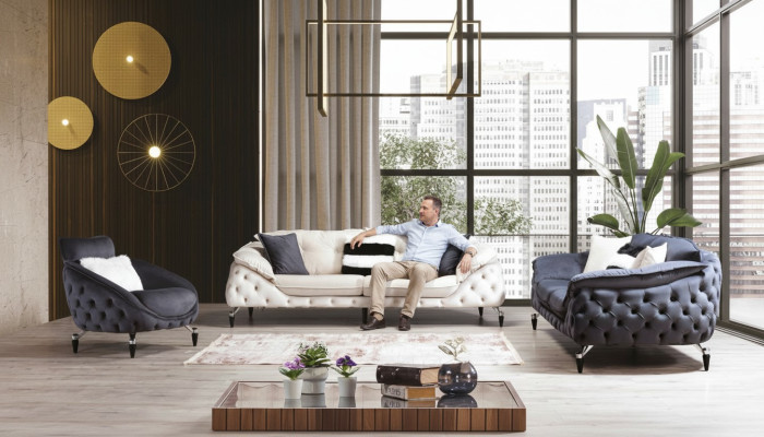 Silla Chesterfield de 1 plaza negra diseño de lujo para sala de estar.