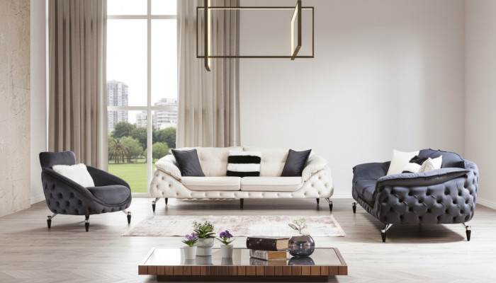 Sofá de tres plazas Chesterfield tapizado en tela y cuero Sofás de tela sofá cama Muebles nuevos