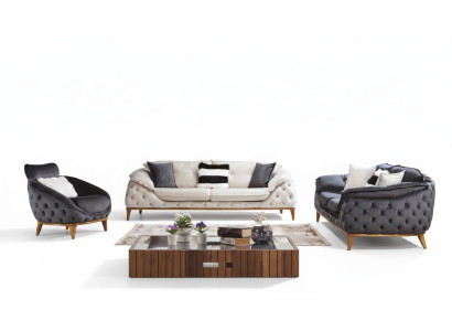 Chesterfield con madera tapizado en tela sofá conjunto de asientos 331 conjunto de asientos.