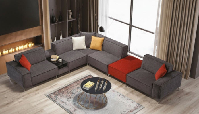 Sofá esquinero Conjunto de salón Sofá de tela gris Sofás Juego de sofás Nuevo
