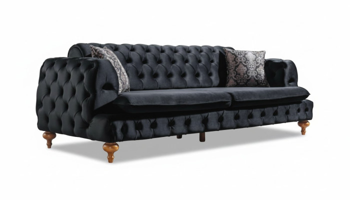 Sofá Chesterfield de lujo de tres plazas. Muebles negros.