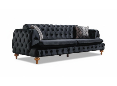 Sofá Chesterfield de lujo de tres plazas. Muebles negros.