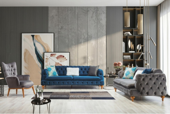 Sillón de 1 plaza Gris Sala de estar Tela Estilo Chesterfield italiano
