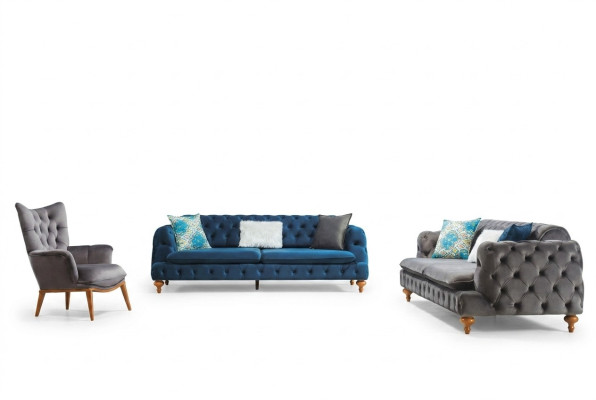 Sillón de 1 plaza Gris Sala de estar Tela Estilo Chesterfield italiano
