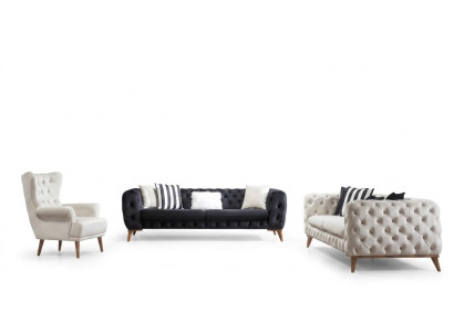 Conjunto de sofás Sofá 3+3+1 plazas Negro Chesterfield Butaca Muebles