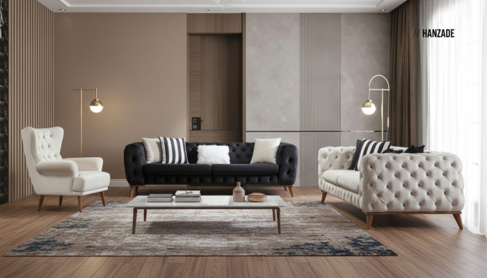 Sillón de 1 plaza Blanco Sala de estar Textil Diseño Chesterfield Sillón orejero